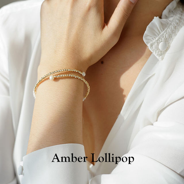 Amber Loli Freshwater Pearl Bracelet Women's Versatile Exquisite Bracelet Niche Beaded Bracelet Open Bracelet