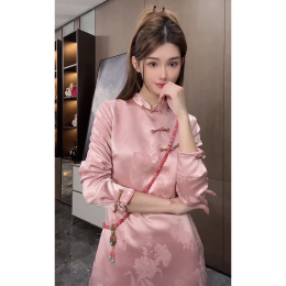 New Chinese pink acetate jacquard dress in early spring 2024 new fashion this year national wind improved skirt