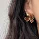 Brown autumn and winter enamel retro pearl flower earrings new light luxury temperament high earrings women's earrings