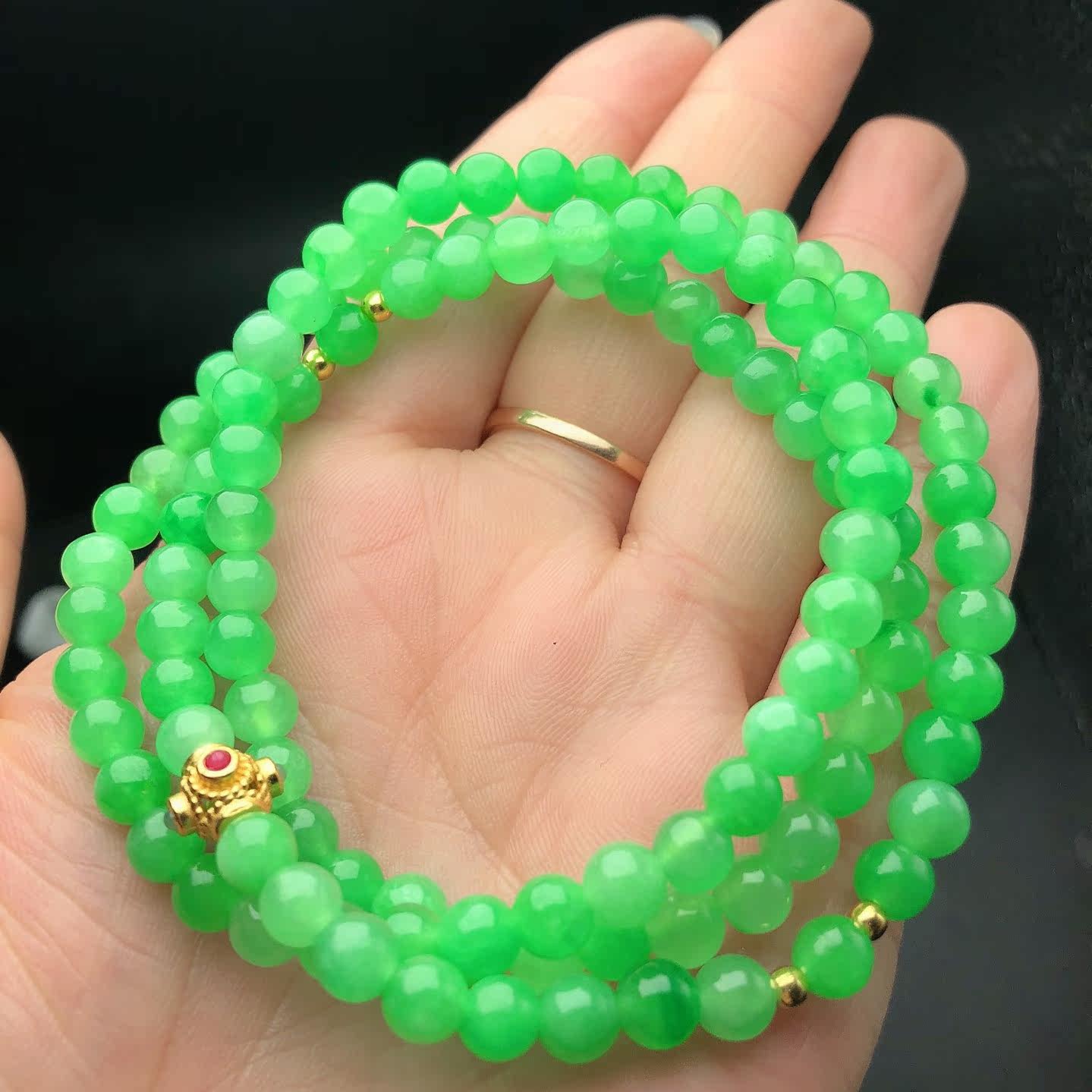 一元拍卖天然缅甸老坑a货翡翠阳绿圆珠多圈圆珠佛珠手链玉石手串