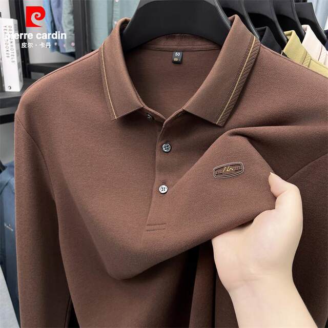 Pierre Cardin honeycomb brushed autumn polo shirt men's long-sleeved T-shirt new casual business top for young and middle-aged people