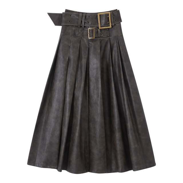 Escape Chigang West original retro temperament washing, old medium and long low waist, thin, thin A -line pleated skirt