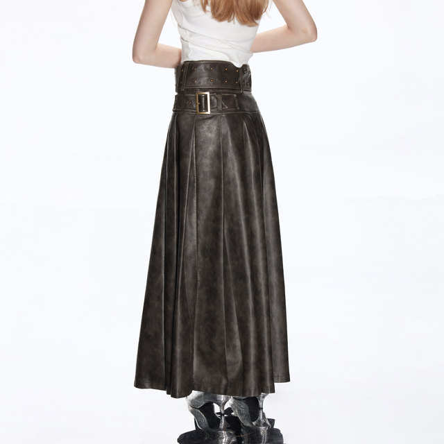 Escape Chigang West original retro temperament washing, old medium and long low waist, thin, thin A -line pleated skirt