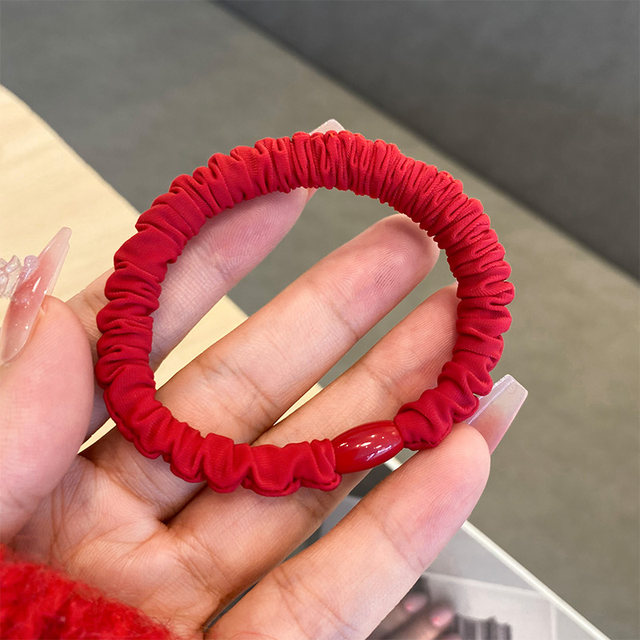 Red head rope for women in the year of zodiac cloth simple hair ring leather case does not hurt the hair for girls rubber band New Year festive hair rope
