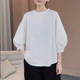 Black loose flesh covering to make you look slimming 2025 spring new versatile literary women's temperament lantern sleeves and 7-quarter sleeve top