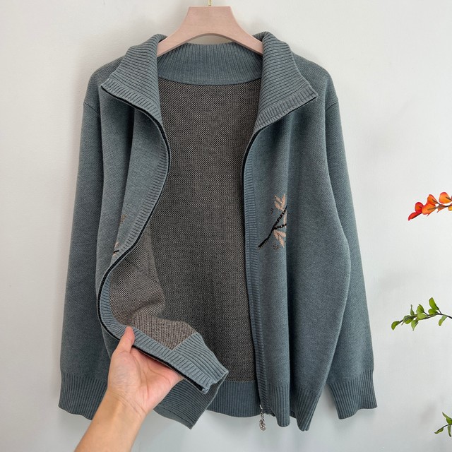 Mother's clothing autumn style lapel sweater jacket middle-aged and elderly women 60 and 70 years old old lady clothes grandma cardigan