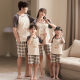 Family of three and four parents-child pajamas short-sleeved summer thin pure cotton mother-daughter shorts round neck home clothing set
