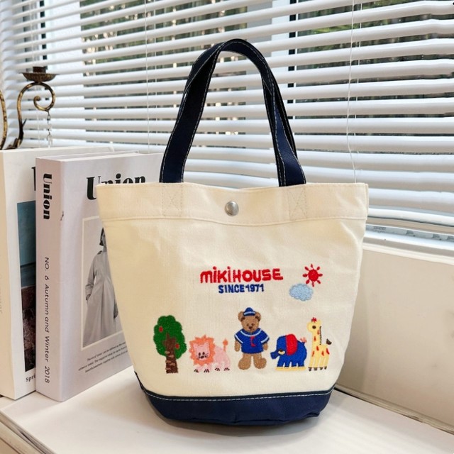 miki style mommy bag, baby bag, canvas portable, lightweight, compact, large-capacity mother and baby bag, outing tote bag cartoon
