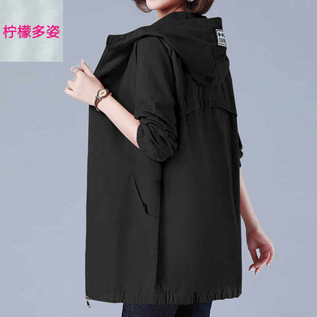 Large size thin coat for women spring and autumn 2025 new loose windbreaker for small middle-aged and elderly mothers hooded top
