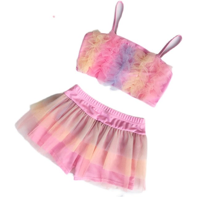Children's swimsuit female baby girl skirt split bikini bikini lace cute little middle big children swimsuit
