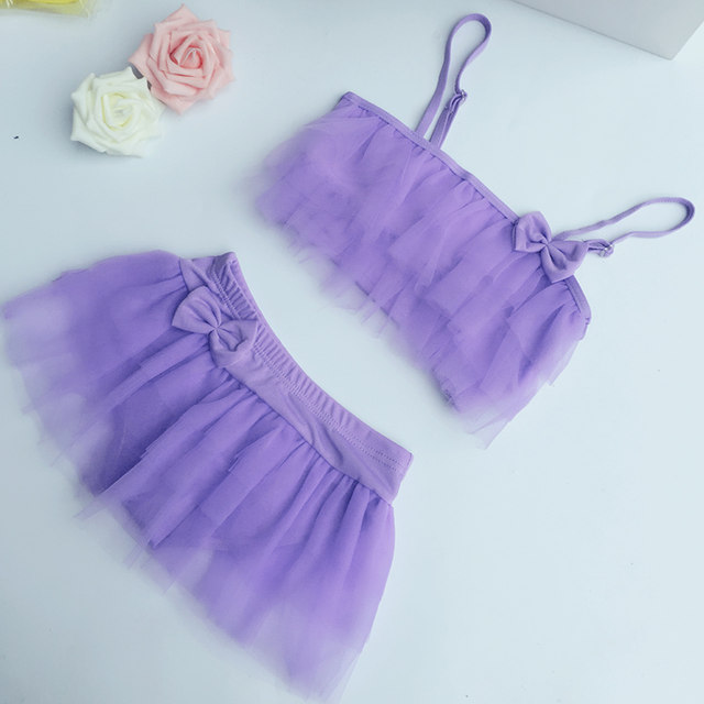 Children's swimsuit female baby girl skirt split bikini bikini lace cute little middle big children swimsuit
