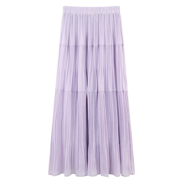 Super fairy purple pleated skirt for women in spring and autumn 2025 new high-waist elastic long skirt draped and versatile large sway skirt
