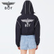 BOYLONDON spring and summer women's jacket logo print versatile slim black hooded jacket W23001
