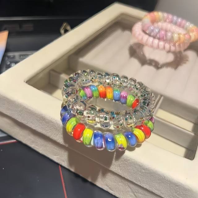 
Summer female student rainbow gradient traceless phone line simple headband new transparent durable phone circle