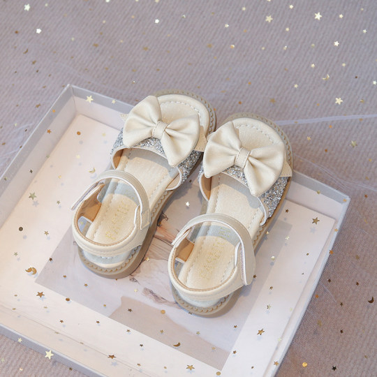 Genuine leather children's sandals girls beach shoes 2025 new summer crystal open-toe sandals soft sole girls princess shoes