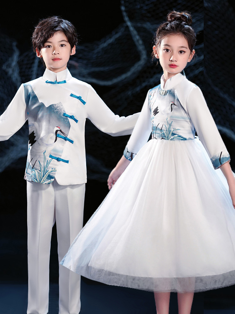 中国風の子供のパフォーマンス服小学校合唱団パフォーマンス服古正少女プリンセススカートピアノドレス