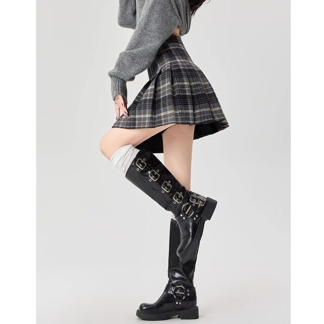 Large size 2025 summer new British style skirt for women's age-reducing pleated skirt retro woolen A-line short skirt