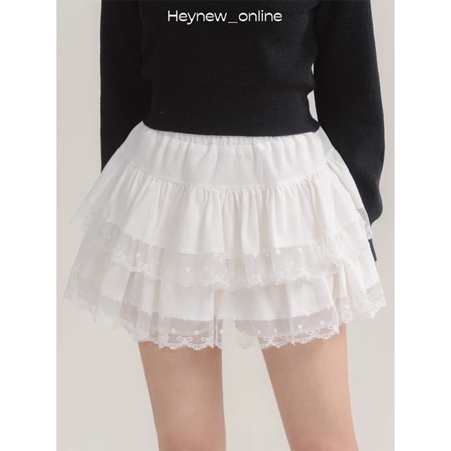 Large size 2025 American lace lace cake short skirt for women fat m Korean version summer high waist slim and versatile A-line skirt