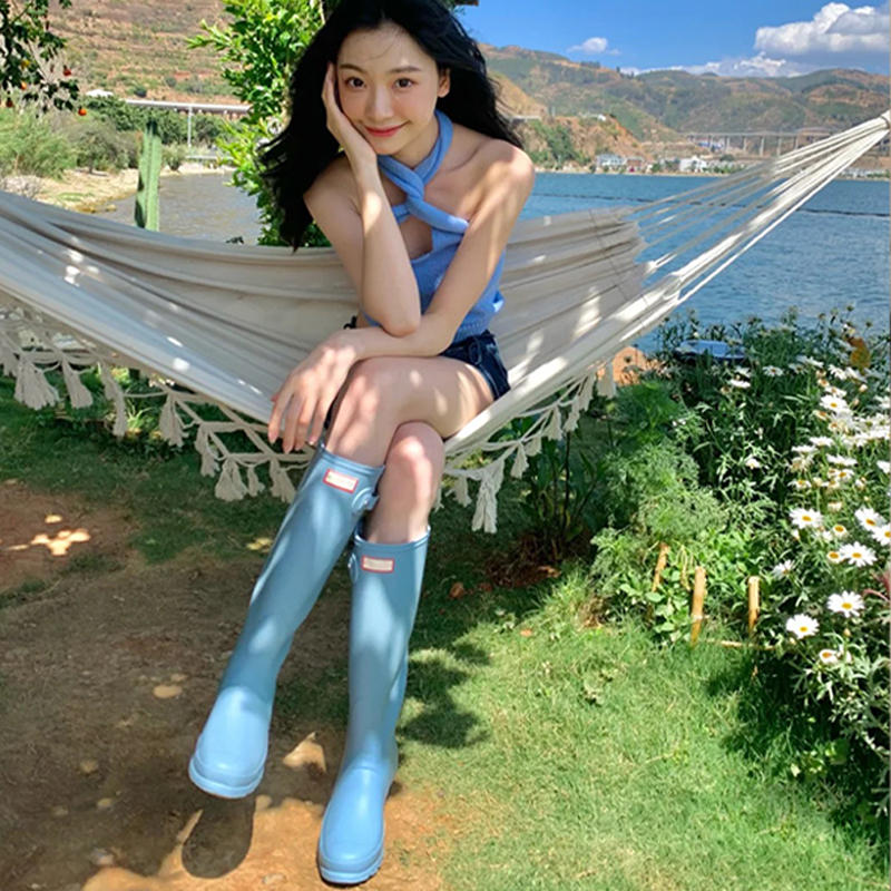 易梦玲同款雨鞋女骑士靴防水2022夏季高筒时尚款外穿雨靴女