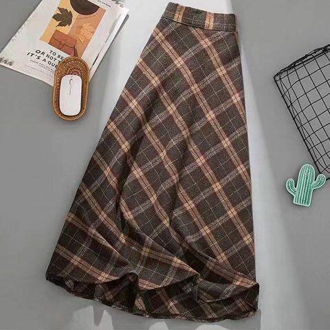 Spring and Autumn Pilele Skirt Women's Retro New Middle Long Mid -length A -line skirt high waist high waist and thin long skirt tide
