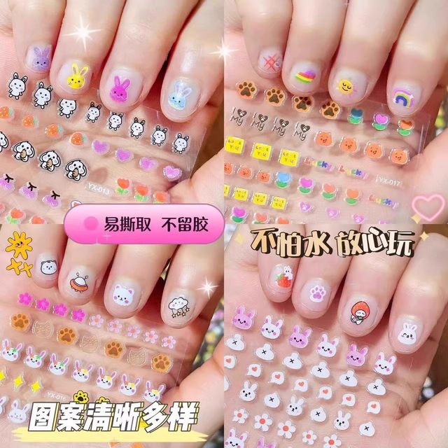 Children's cartoon nail stickers princess baby waterproof nails sticker flower, child toy, little rabbit gum -gel nails sticker
