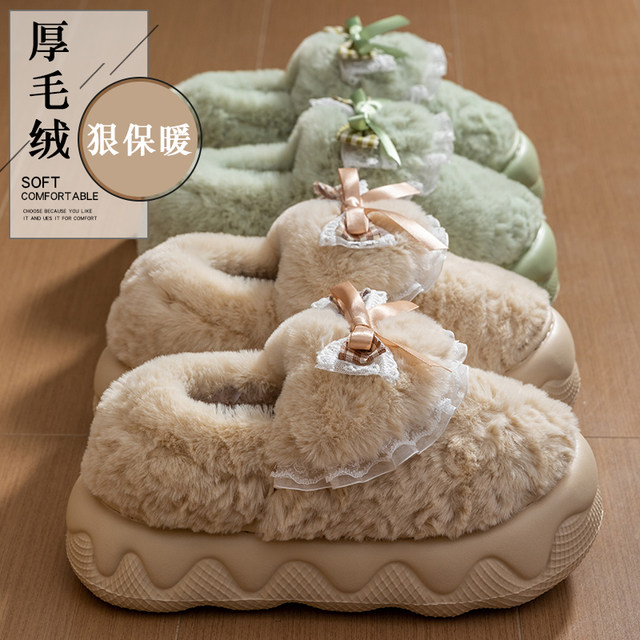 Cotton slippers for women in winter 2025 new thick-soled warm plush non-slip confinement cotton shoes for women wearing outside