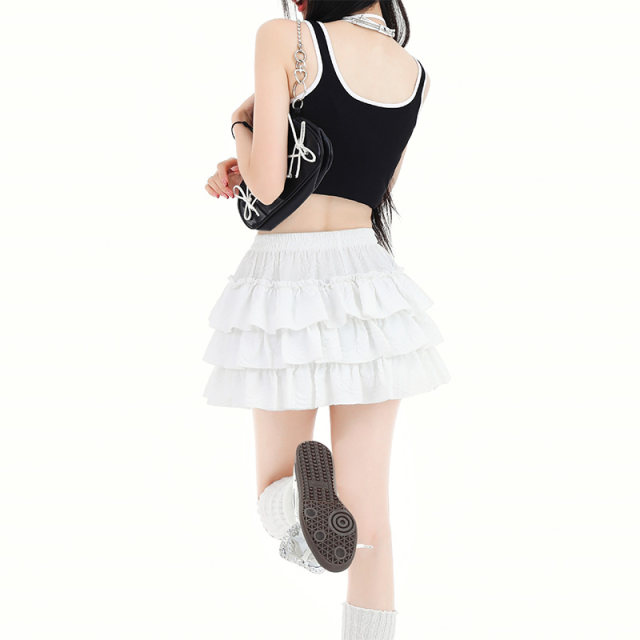 KRO French pure desire cake short skirt spring and summer 2024 season new loose waist thin wrinkles skirt panton skirt