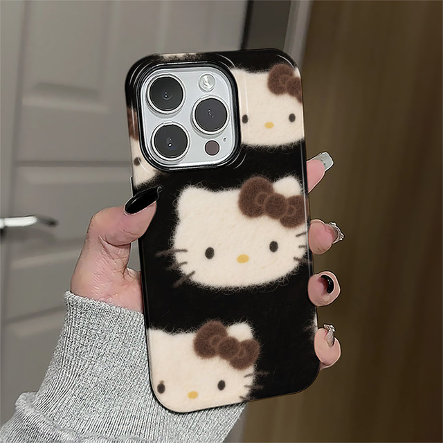 
Applicable to Apple 17pro mobile phone case iPhone 16promax personality ip15pro new style 13 women 14 cartoon 12 anti-fall protective cover 11 plush kt cat xsmax hard 7/8plus film e