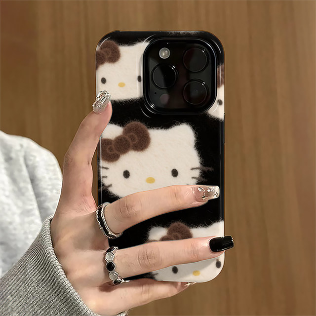 
Applicable to Apple 17pro mobile phone case iPhone 16promax personality ip15pro new style 13 women 14 cartoon 12 anti-fall protective cover 11 plush kt cat xsmax hard 7/8plus film e