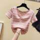 New summer slim rainbow V-neck striped short-sleeved internet celebrity ins super hot top slim and versatile short T-shirt for women