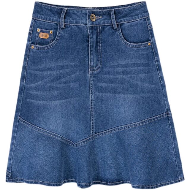 Retro blue denim skirt for women in spring and autumn 2025 new high-waist mid-length A-line one-step hip-wrap skirt
