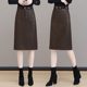 High-waisted leather skirt and skirt for women's spring and autumn new soft leather hip skirt over the knee medium-length large pockets behind