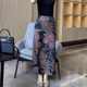 European retro floral rear slit design skirt for women new summer trendy high-waist simple straight skirt