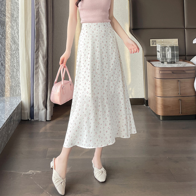 Awakening Paradise Spring High Waist Slim and Fresh Floral Dress Long Skirt Versatile Sweet Skirt Printed Umbrella Dress
