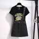 Denim single shoulder strap short-sleeved T-shirt dress for women's suit 2025 summer new half-length skirt small