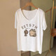Summer large-size women's fashion brand pure cotton white short-sleeved T-shirt for women 2024 new V-neck casual slim-covering top

