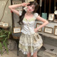 Sen Girls Tribe Original Retro Printed Lace Spliced ​​Cake Skirt Women's High Waist Skirt 2025 Summer