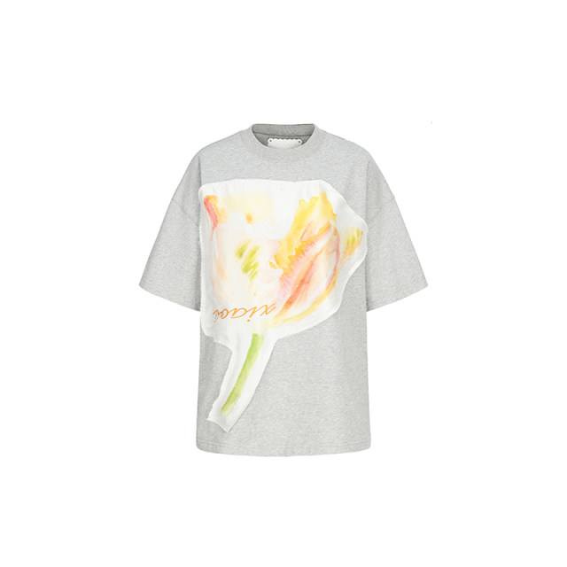 24 Spring and Summer New Product Tulip pattern Really silk gray/white short sleeves
