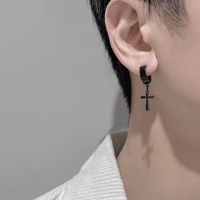 Cross ear clip men without ear piercings cold style handsome men single earrings high-end sense cool boy earrings