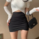 Gray suit bag hip skirt Female skirt 2023 Korean version of high -waisted tight folds irregular one step skirt spring