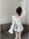 French style ruffled square collar flared sleeve design sweet mid-length chiffon shirt sunscreen for girls summer
