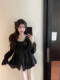 French style ruffled square collar flared sleeve design sweet mid-length chiffon shirt sunscreen for girls summer
