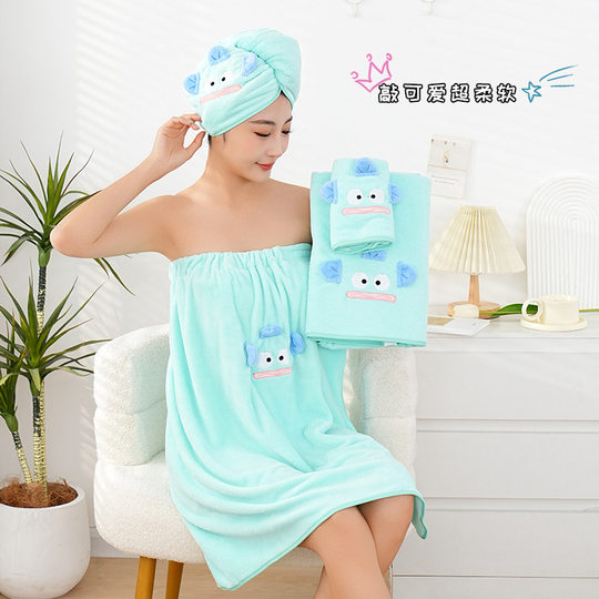 Four-piece adult towel set wholesale hair drying cap Velcro cute coral velvet bath towel home soft absorbent bath skirt