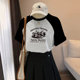 
Pure cotton round neck loose gray short-sleeved T-shirt for women 2025 new summer contrasting ragdoll sleeves retro versatile top
