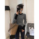 
Gray grunge thickened round neck base shirt for women 2025 autumn and winter new style inner raglan sleeve long sleeve T-shirt small top
