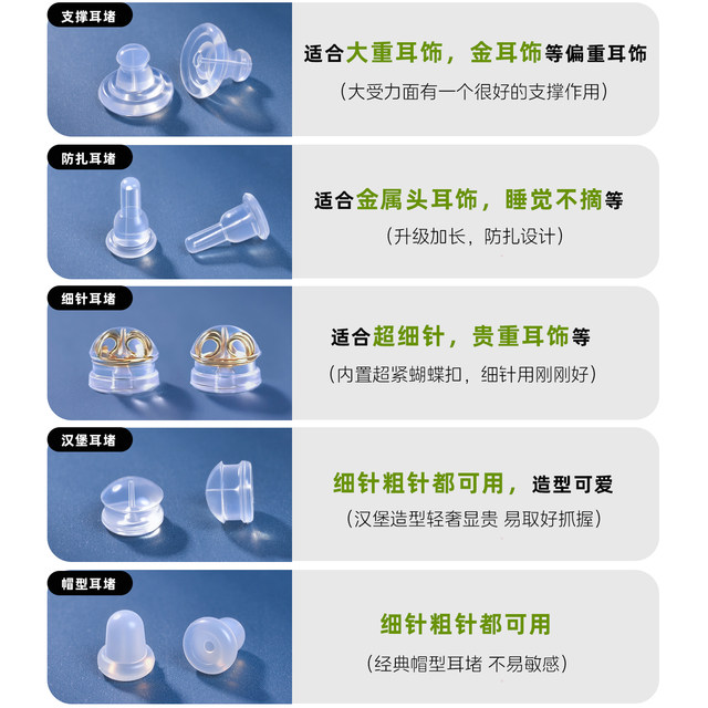 Silicone ear plugs to prevent falling out, fine needle, super tight earring back plug, universal transparent anti-pricking and falling off ear cap lifting and fixing accessories