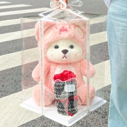 Birthday gift to girl friend turned tuk tuk pussy bear doll flower bouquet box valentines day