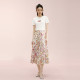Langzi Group LIME Rhine round neck simple white T-shirt 25 summer pure cotton elastic embroidered cherry pattern short sleeves