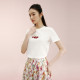 Langzi Group LIME Rhine round neck simple white T-shirt 25 summer pure cotton elastic embroidered cherry pattern short sleeves