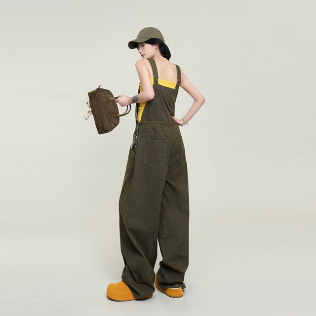 Wu Tongtong embroidered wide-leg straight-leg denim overalls for women in summer Korean design, loose and slim versatile trousers
